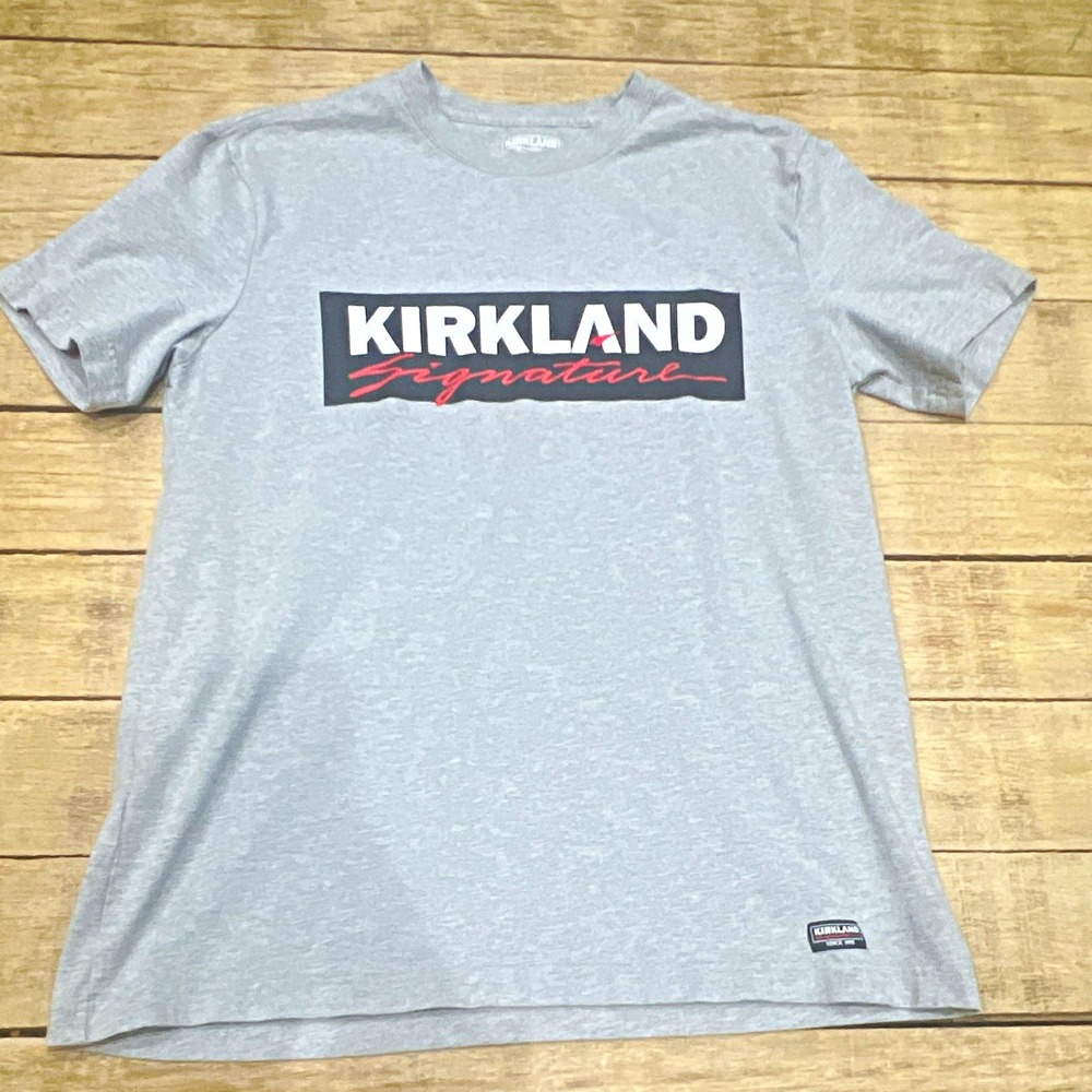 Kirkland Signature Gray Logo Graphic Tagless Cotton Crew Neck T-Shirt Sz M